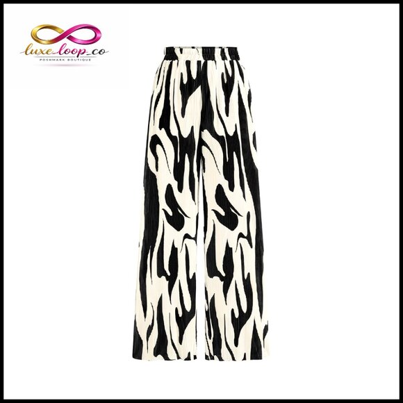 Pants - Wide Leg Palazzo Pants High‎ Waist Pleated Lounge Casual Graphic Print